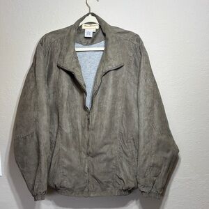 Norm Thompson Faux Suede Bomber Men's Taupe Lightweight Jacket Vintage 90’s SzXL
